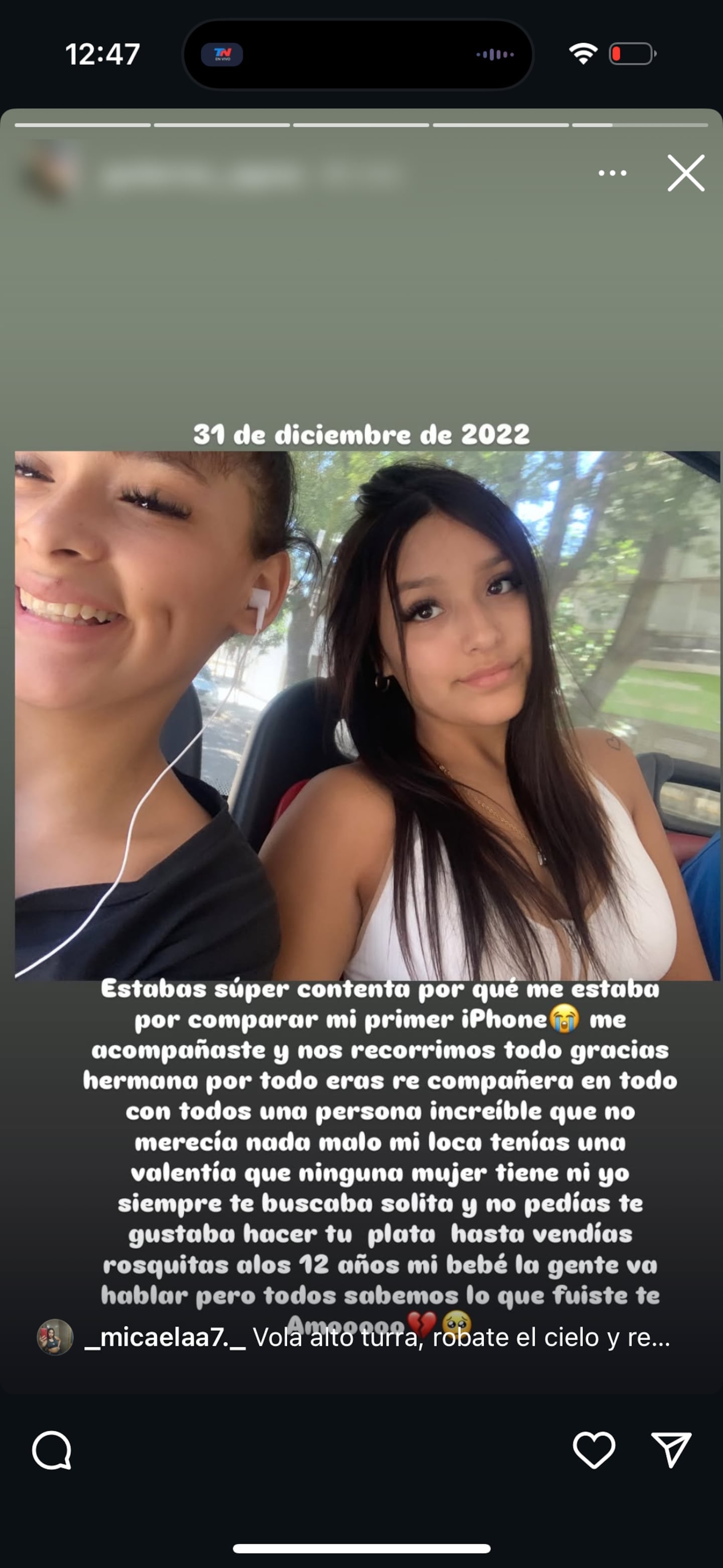 Los mensajes de la hermana de Lara, una de las víctimas del triple crimen. (Captura)