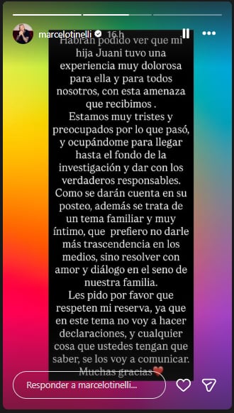 la palabra de Marcelo Tinelli tras la amenaza a su hija Juana