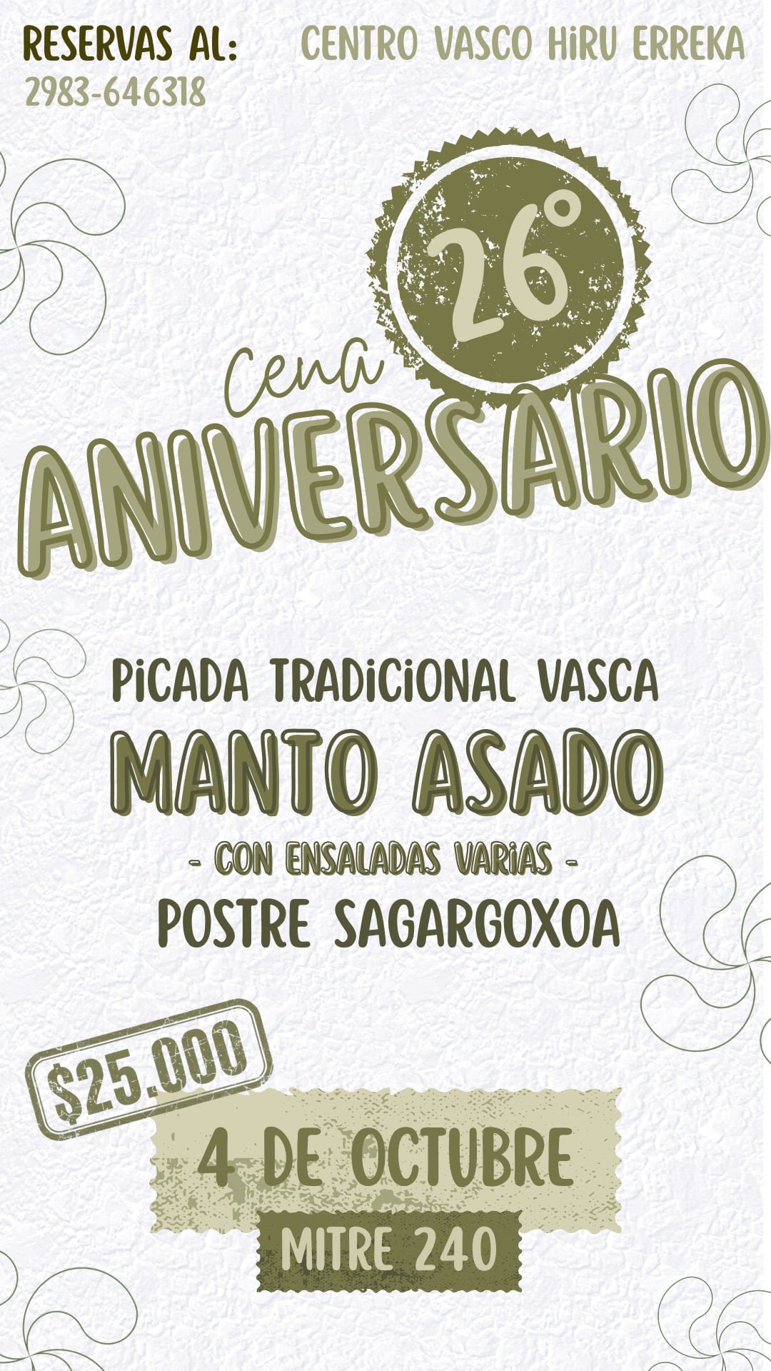 Cena Aniversario del Centro Vasco Hiru Erreka de Tres Arroyos