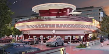 El restaurante futurista de Tesla con autocine y estación Supercharger finalmente se está convirtiendo en una realidad