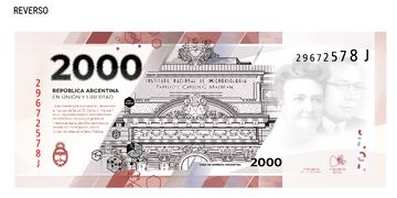 Billete de 2000 pesos con la imagen de Cecilia Grierson y al doctor Ramón Carrillo - BCRA