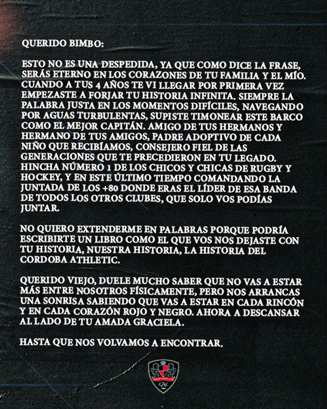 La sentida carta de Córdoba Athletic Club.