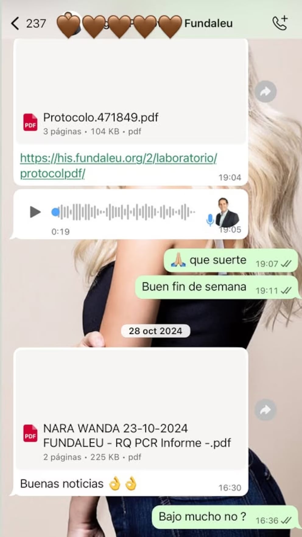 Wanda Nara mostró chats con sus médicos de Fundalep para asegurar que tiene leucemia (Captura de pantalla)