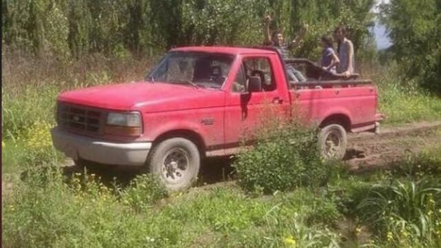 La pick up es marca Ford-100 color rojo con patente: BCZ 247.
