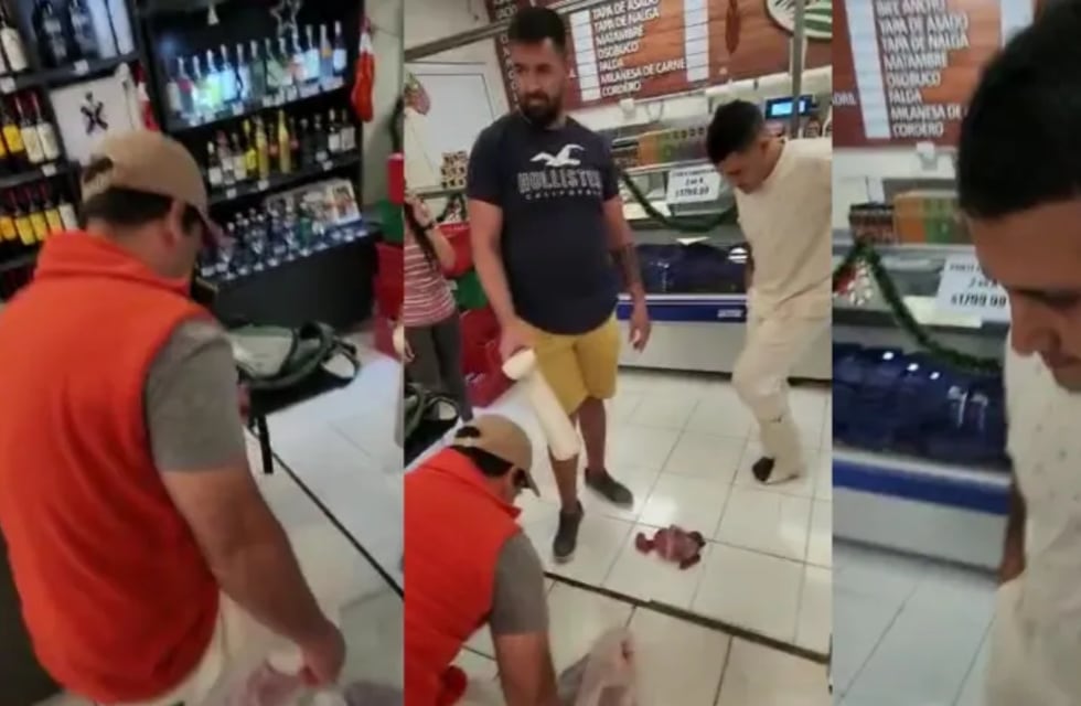 Video: intentaron robar 7 kilos de carne en la carnicería donde trabajaban, los escondieron en sus botas