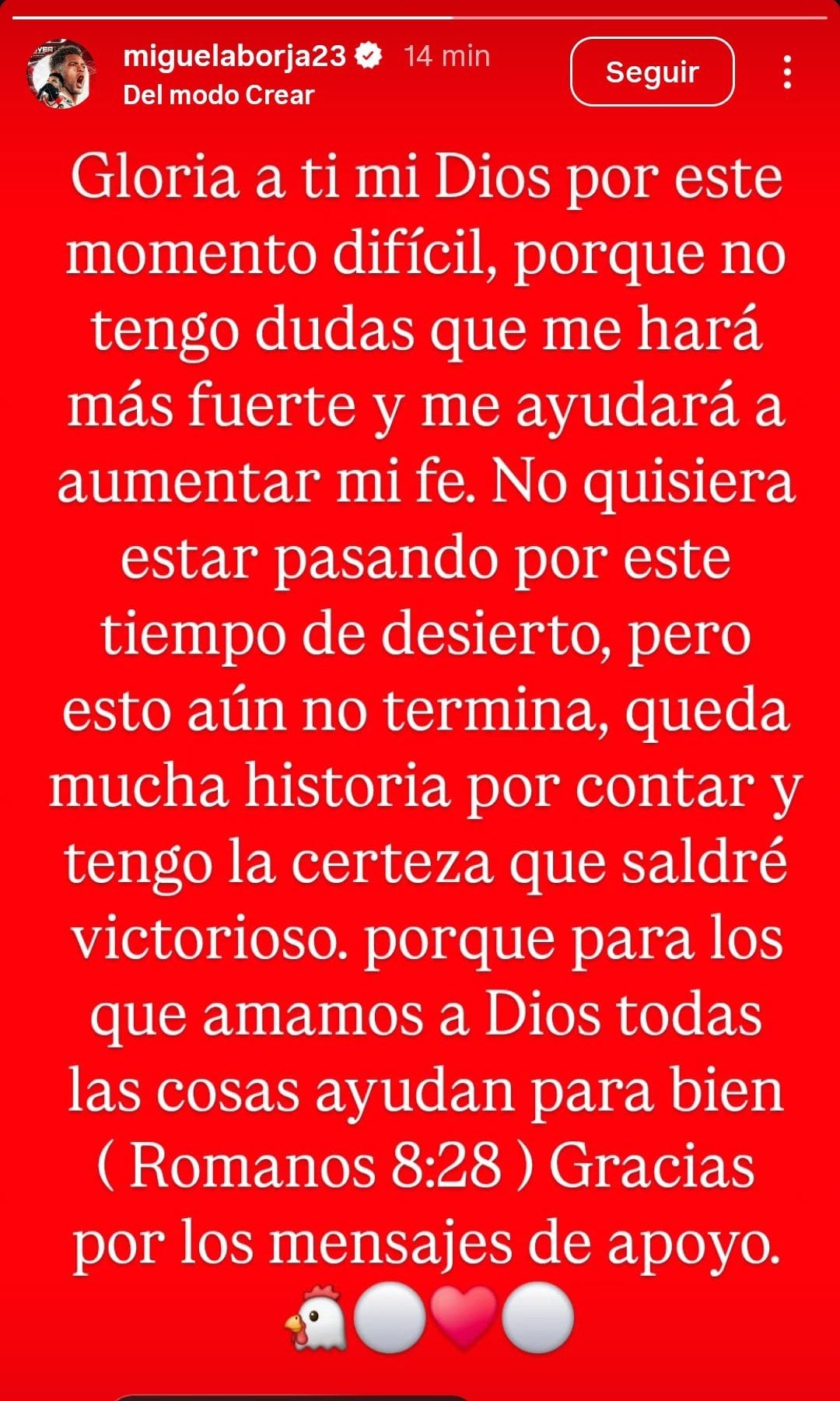 Mensaje de Miguel Borja.