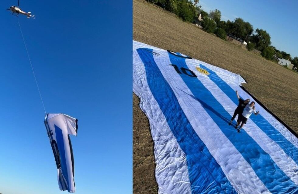 Jóvenes talleristas de Serodino crearon una camiseta gigante de Messi para alentar a la Selección