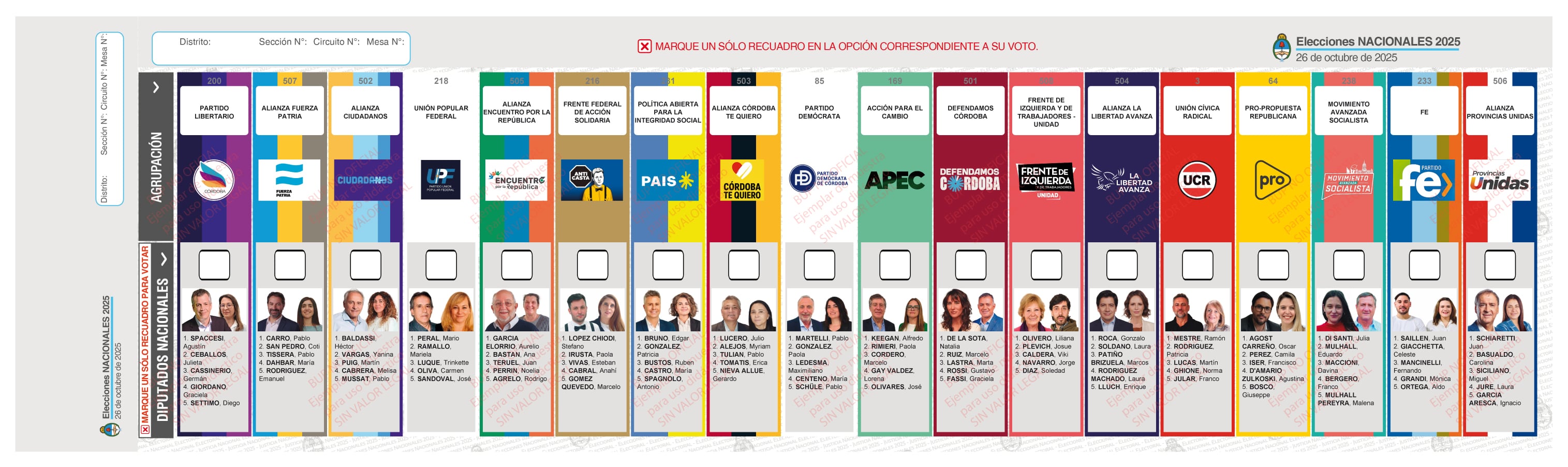 Cómo es la Boleta Única de Papel de Córdoba para las elecciones 2025.