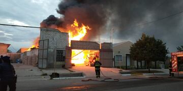 El fuego destruyó toda la el galpón de la fábrica de muebles, en un primer momento se temió que el fuego se extendiera a viviendas vecinas. Gentileza El Cuco Digital