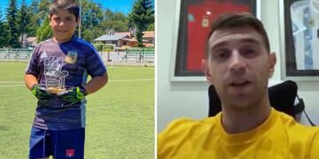 El Dibu Martínez sorprendió a Santiago, un niño neuquino que ataja en el Club Las Piedritas de Villa La Angostura.