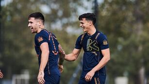 Rodrigo Villagra y Ramón Sosa, dos de los "intocables" en Talleres. Pero el volante podría emigrar a México (Prensa Talleres).