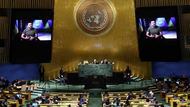 Volodimir Zelenski, presidente de Ucrania, en un mensaje grabado ante la Asamblea General de la ONU, en septiembre de 2022.