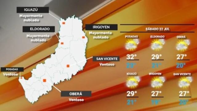 Sábado con buen tiempo y cielo mayormente despejado en Misiones.