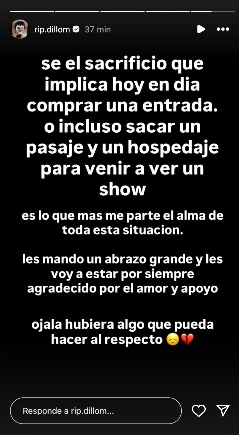 El mensaje de Dillom a sus fans. (Foto: Captura de pantalla)