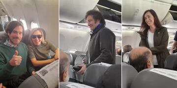 Los candidatos a presidente por LLA y el FI se cruzaron en el vuelo a Santiago del Estero, donde será el debate presidencial. Foto: Los Andes
