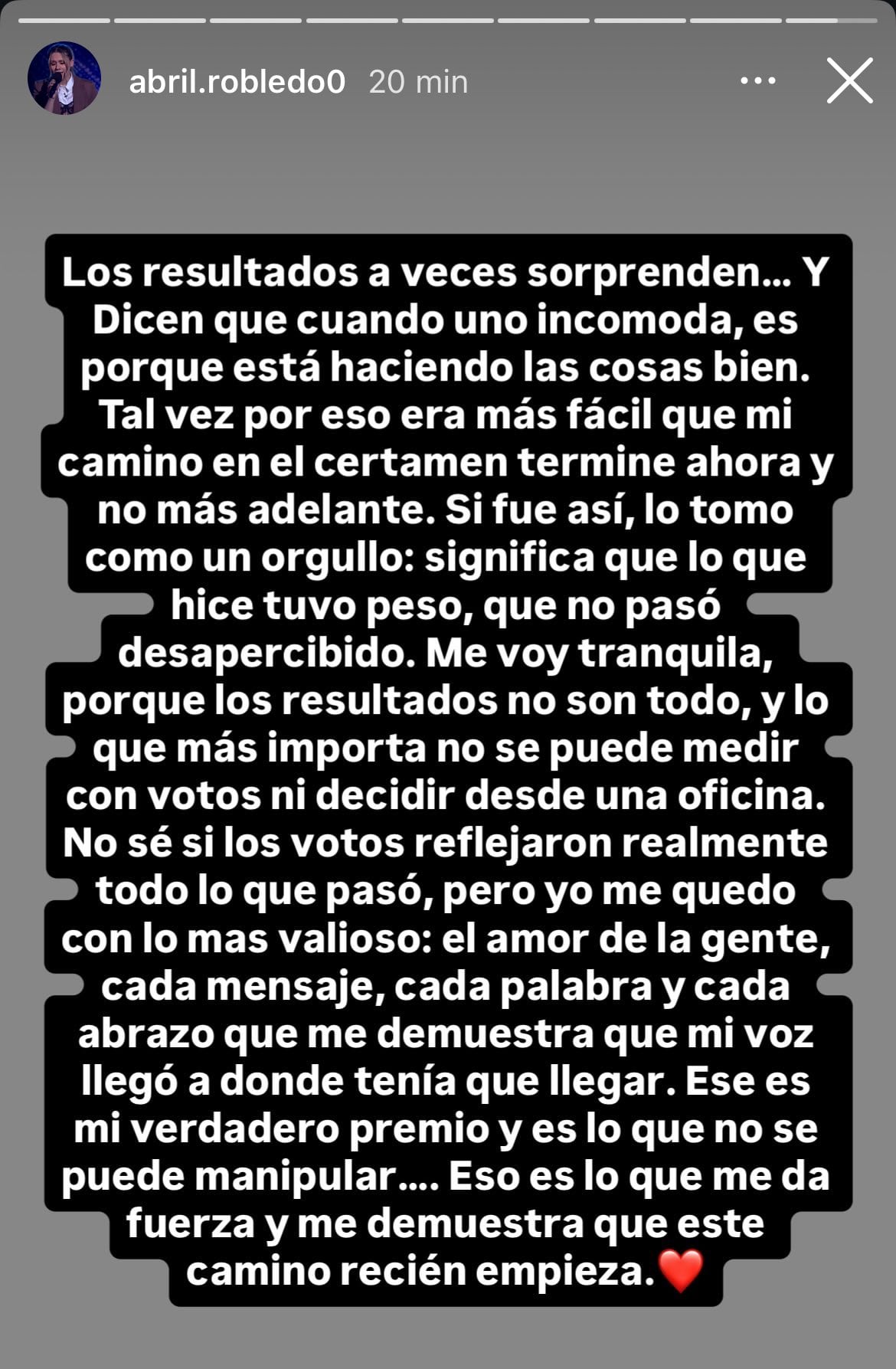 Abril Robledo sobre "La Voz Argentina".