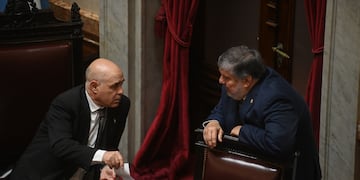 El presidente provisional del Senado, Bartolomé Abdala, y el jefe de Unión por la Patria, José Mayans (Gentileza Clarín)