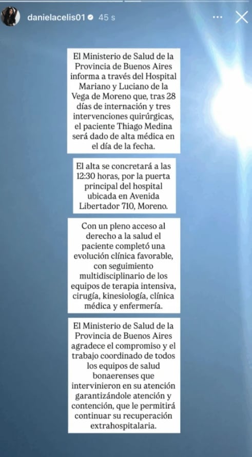 Thiago Medina recibió el alta médica.
