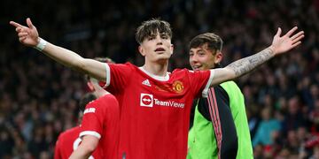 Alejandro Garnacho celebra uno de sus goles en la final de la FA Cup sub 18 para el Manchester United.