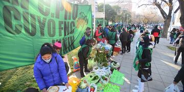 Un importante número de pequeños productores agrícolas protestó frente a la Casa de Gobierno. Claudio Gutiérerz/Los Andes