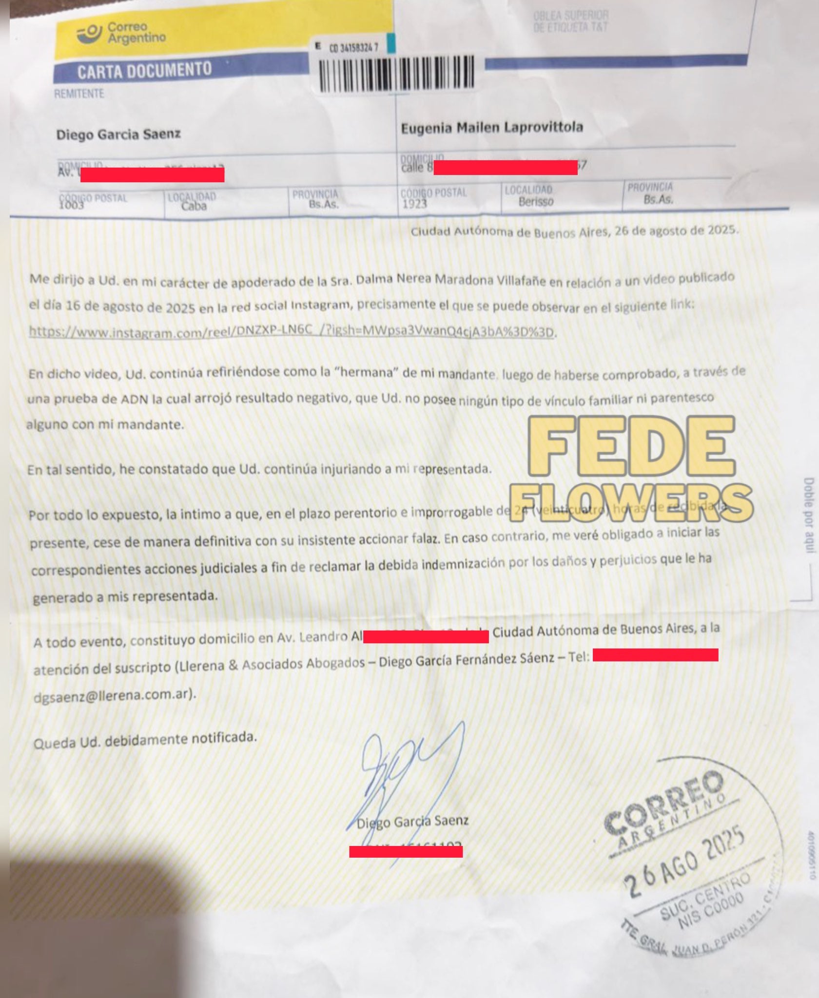 La denuncia de Dalma Maradona contra Eugenia Laprovittola.