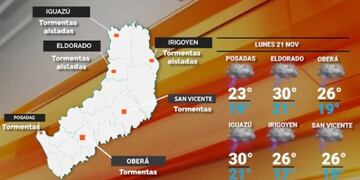 Inicio de semana con lluvias y tormentas aisladas en Misiones.
