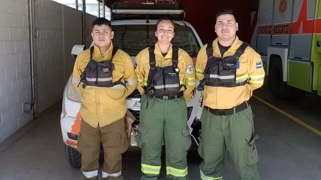 Bomberos de Arroyito: Selene Mena, Braian Martinez y Cabo 1° BV Juan Villa