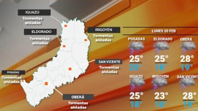 Inicio de semana en Misiones con probabilidad de precipitaciones.