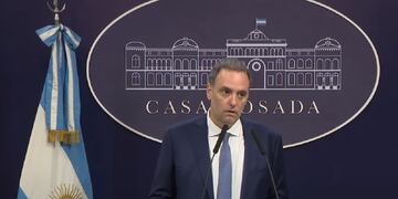 El vocero presidencial Manuel Adorni en conferencia de prensa. Foto: Captura de video