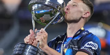 El festejo de Independiente del Valle en el estadio Mario Alberto Kempes por la final de la Copa Sudamericana. (AP)