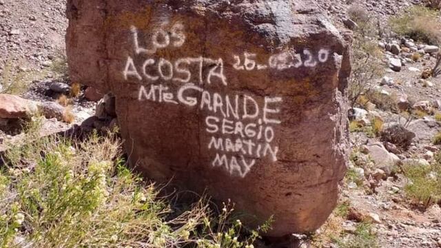 La pintada en el sitio turístico de Las Heras.