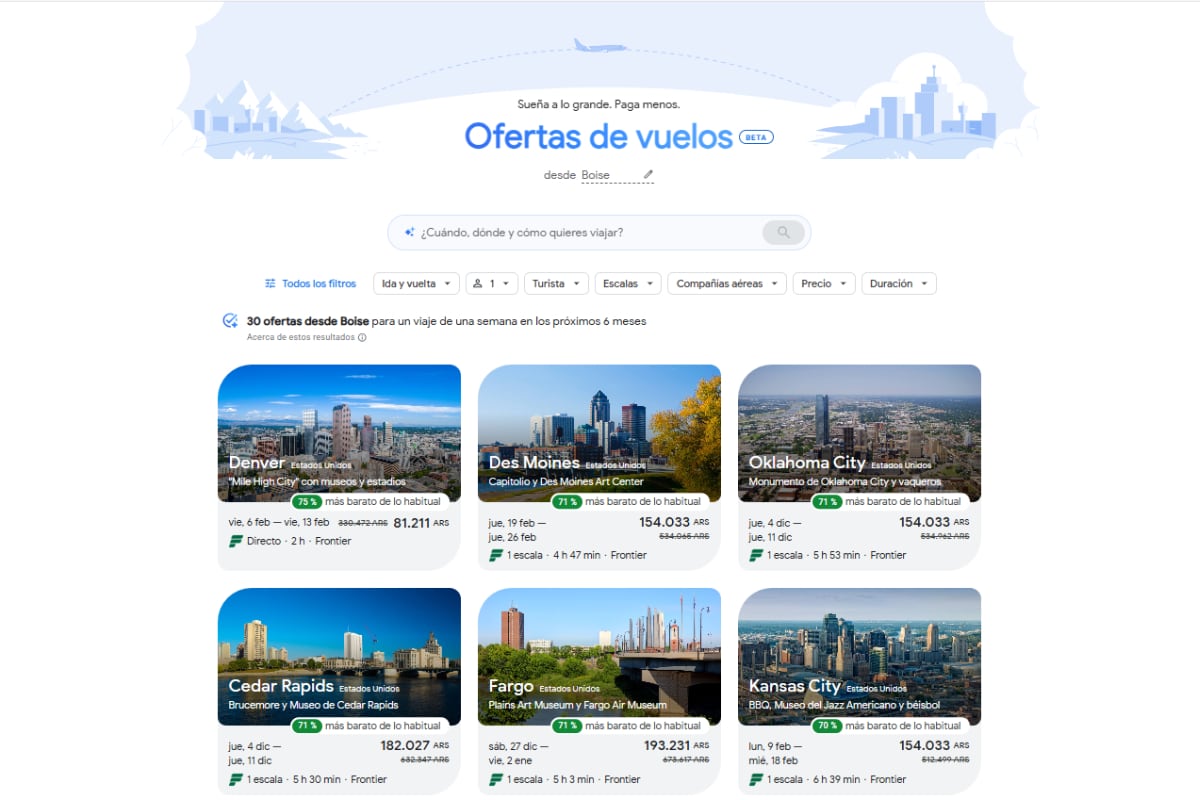 Google lanzó ofertas de vuelo.