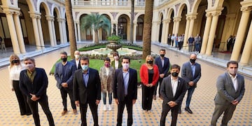 Máximo Kirchner, Sergio Massa y Axel Kicillof en la Rosada. (Presidencia)