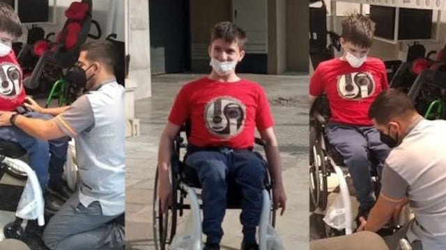 Bruno, probándose la silla en Santa Fe