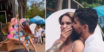 Contrataron bailarinas de pole dance para la revelación de su bebé.