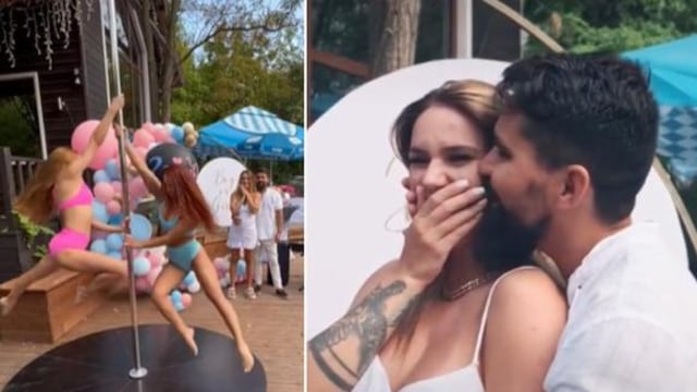 Contrataron bailarinas de pole dance para la revelación de su bebé.