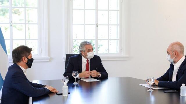 Alberto Fernández reunido con Larreta y Kicillof. (Foto: Presidencia/Archivo)