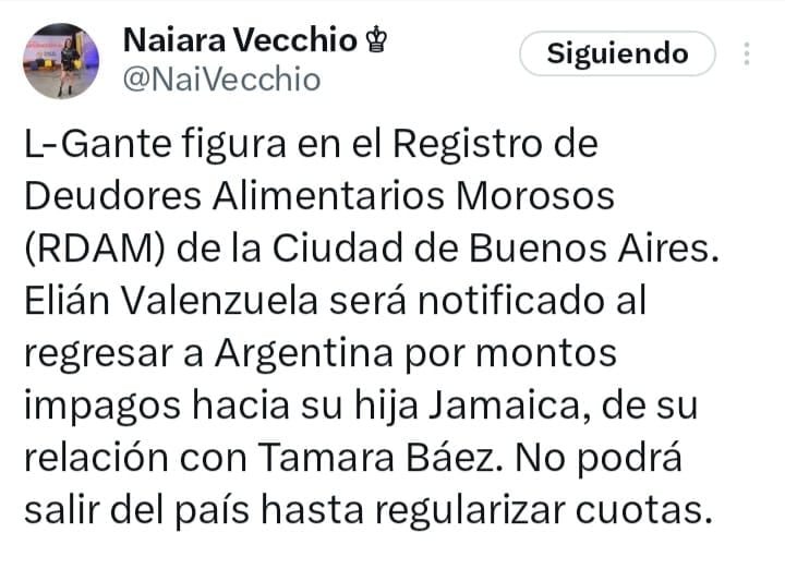 La periodista informó sobre los nuevos problemas que acorralan a L-Gante.