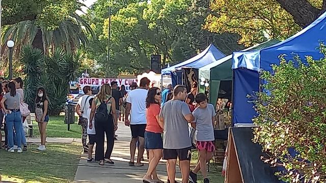Multitudinaria feria de artesanos en la Plaza 9 de Julio
