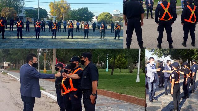 Los nuevos efectivos que prestarán servicio en Fraga y Justo Daract fueron puestos en función por el ministro de Seguridad local, Luciano Anastasi. / Gentileza ANSL