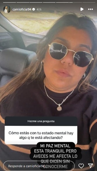 Camilota a través de las historias de Instagram.