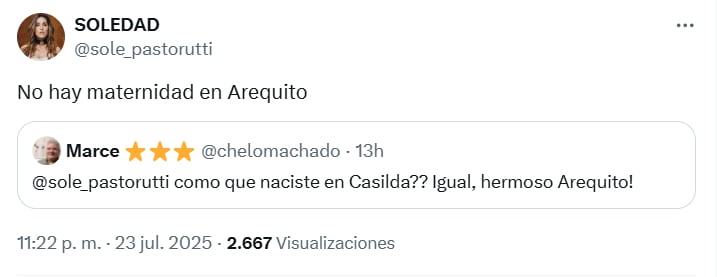 La confesión de Sole Pastorutti en X.