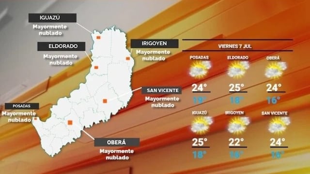 Jornada con cielo nublado y lluvias en Misiones.