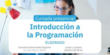 Inician inscripciones para curso de Introducción a la Programación en Eldorado.