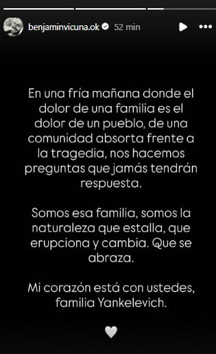 Benjamín Vicuña tras el fallecimiento de Mila.