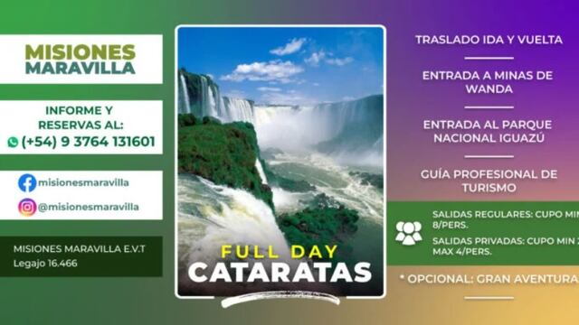 Deleitate con un día a pura naturaleza en Cataratas con Misiones Maravilla EVT.