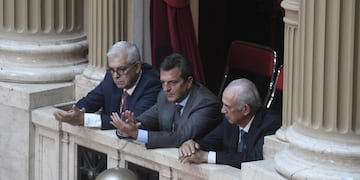 Sergio Massa y Julián Domínguez durante la Asamblea Legislativa. Foto: Federico López Claro.