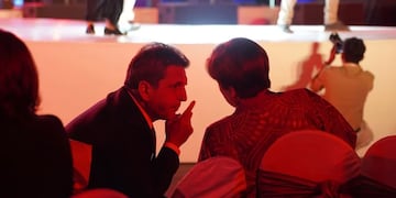 Sergio Massa y Kristalina Georgieva durante la cena show organizada por India en la Cumbre de Ministros de Finanzas y Presidentes del Banco Central