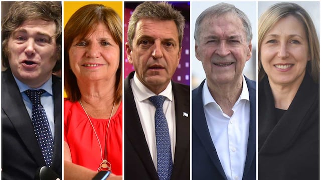 Elecciones 2023: los cinco candidatos a presidente que competirán en las generales: Javier Milei, Patricia Bullrich, Sergio Massa, Juan Schiaretti y Myriam Bregman. Foto: La Voz
