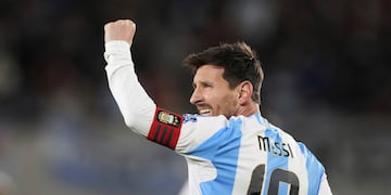 Lionel Messi festejando su segundo gol ante Venezuela. (AP)